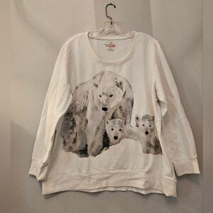 Vintage Polar Bear And Cubs White Graphic Crewneck Sweater | Size XXL